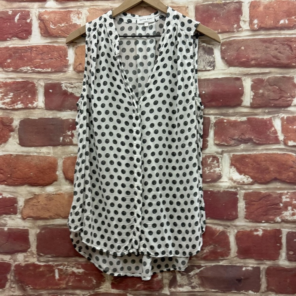 Bella Dahl Top Women's Large White Black Polka Dot Abstract Casual Shirt - Picture 1 of 8